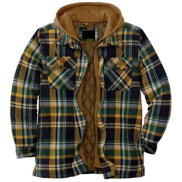 Men Classic Winter Padded Plaid Hooded Shirt