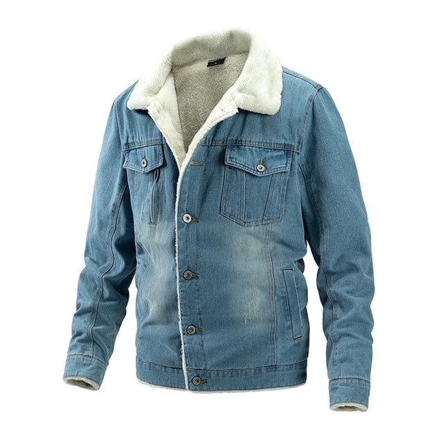 Men's Cotton Padded Long Sleeve Denim Jacket For Winter