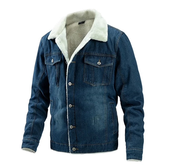 Men's Cotton Padded Long Sleeve Denim Jacket For Winter