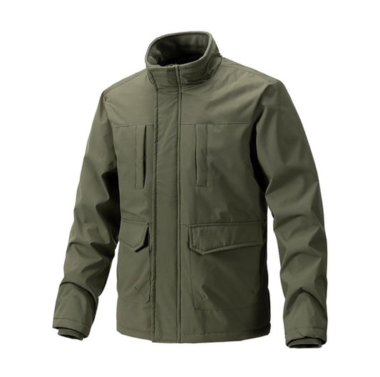 Men's Double Layer Stand Collar Pocket Winter Jacket